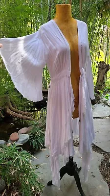 Psylo Fashion White Long Maxi Robe Jacket M/L Wiccan Goddess Priestess Fishtail • £136.73