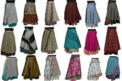 Vintage Silk Sari Recycled Magic Wrap Around Skirt Reversible Women Dress • $29.51