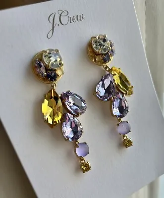 J Crew Purple Yellow Multicolor Stone Crystal Cluster Drop Gold Earrings NWT • $27.99