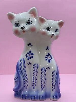 $32.03 • Buy Vintage Floral Cats Wall Pocket Vase 8 Inches Tall (Cat Figurine)