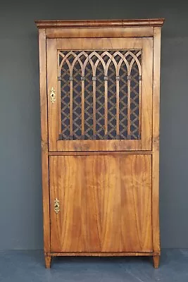 $3850 • Buy Antique Gothic Revival Biedermeier Walnut Bookcase Armoire Cabinet Patina 1830