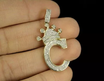  C' Letter King Crown Pendant 2 Ct Simulated Diamond 925 Silver Gold Plated • $191.88