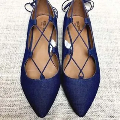 NEW! Mossimo Kady Pointed Toe Lace-Up Ballet Flats - Denim Blue - RETAILS $25 • $8.99