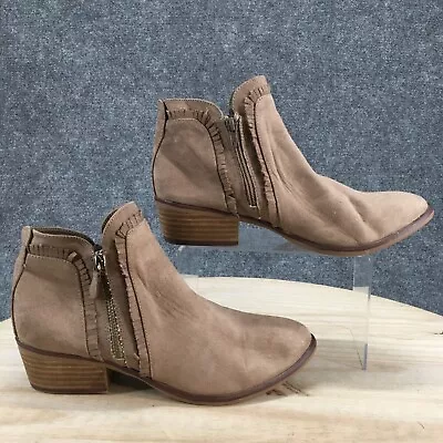 MIA Boots Womens 9 W Mable Casual Side Zip Ankle Bootie Brown Fabric Heels • $21.84