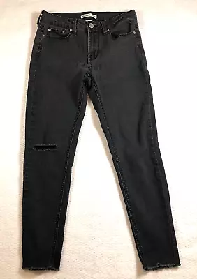 Mudd Womens Jeans Size 5 Black Denim Mid Rise Single Button Distressed Raw Hem • $15.99