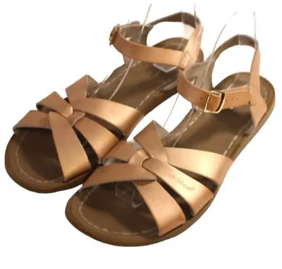 Salt Water Sandals S7 US 9 AU 9 Classic Rose Gold Leather Flat Sandals • $49.95