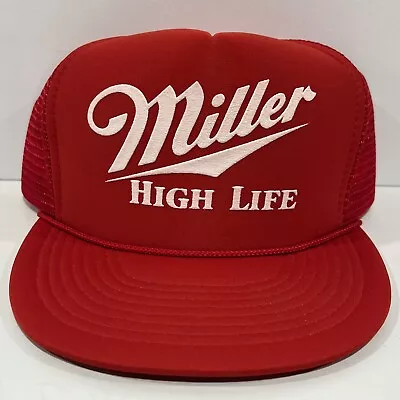 Vintage Miller High Life Beer Red Ball Cap Hat Snapback Made By Nissin Caps NOS! • $19.95