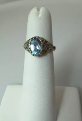 S932 Vintage Art Deco Sterling Silver Blue Zircon Ring Size 3.75 • $45