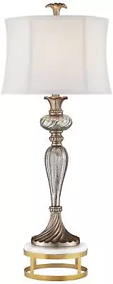 Alyson Modern Buffet Table Lamp Brass Riser 36 1/2  Tall Mercury Glass Bedroom • $164.97