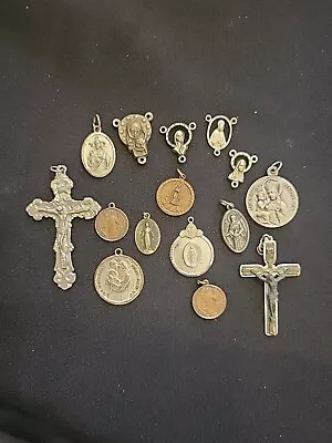 Lot Of 15 ANTIQUE Vintage CATHOLIC SAINTS Religious HOLY MEDALS Pendants ITALY  • $10.50