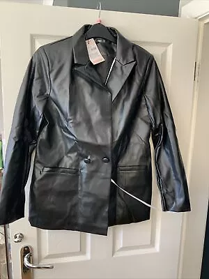 Missguided Faux Leather Blazer Black Size 10 Bnwt • £5