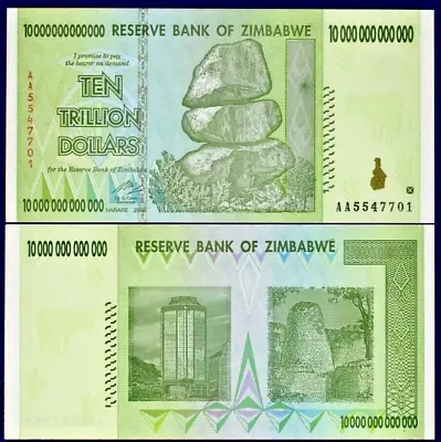 Zimbabwe 10 Trillion Dollars 2008 AA Prefix   In  Very Fine Condition • £11