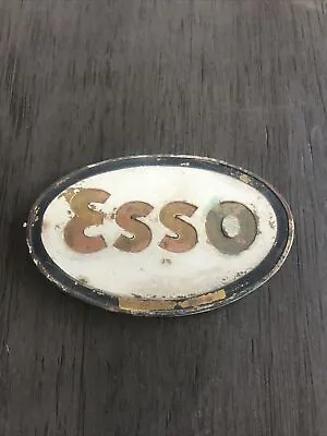 Vintage Esso Oil Gas Station Enamel / Brass Cap Logo Emblem / Pump Sign • $19.95