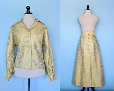 Vintage 60s Gold Brocade Skirt Set 1960s Floor Length Skirt And Jacket Set • $78