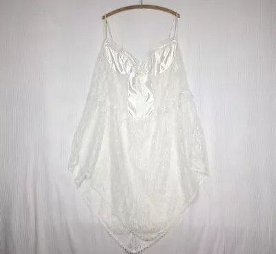 Vtg 80s Lace Negligee Slip White Satin 4x Plus Size XxxxL Jill Andrea USA Made • $59