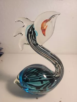 8.5  Murano Style Hand Blown Art Glass Pelican With Fish In Mouth Figurine • $39.99