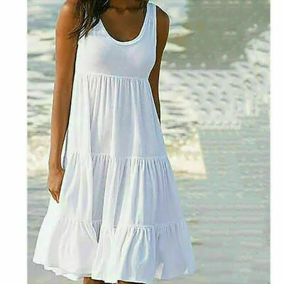 £8 • Buy Women's Summer Smock Dress Ladies Holiday Beach Casual Loose Frill Mini Sundress