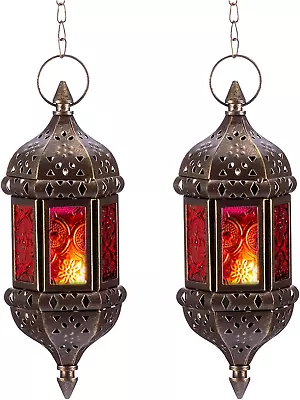 2 Pcs Hanging Hexagon Decorative Moroccan Candle Lantern Holders Handmade Hangi • $46.99