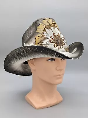 Sombreros Finos Straw Cowboy Hat Made In Mexico Western Feathers Black White • $25