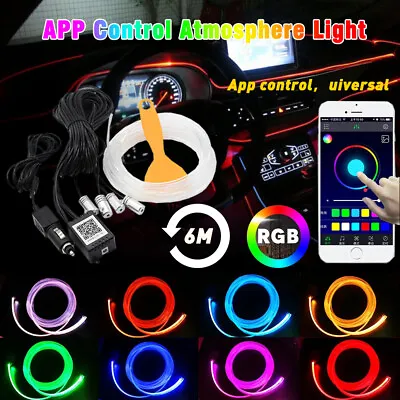 6M RGB LED Car Interior Fiber Optic Neon EL Wire Strip Atmosphere Light Kit APP • $8.99