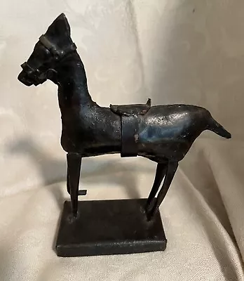 Metal Horse Sculpture Statue : Welded Folk Art Bronze Patina - Equestrian Decor • $90