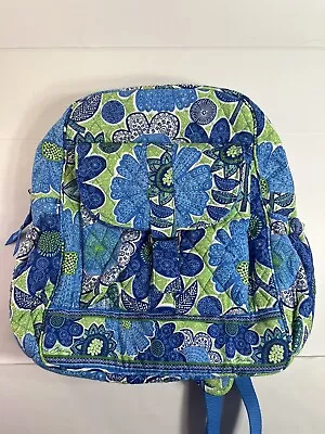 Vera Bradley Doodle Daisy Small Quilted Backpack Bag Blue/Green Floral Paisley • $26.95