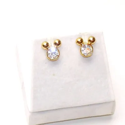 Vintage Vtg Disney Mickey Mouse Napier Pierced Crystal And Gold Stud Earrings • $49.72