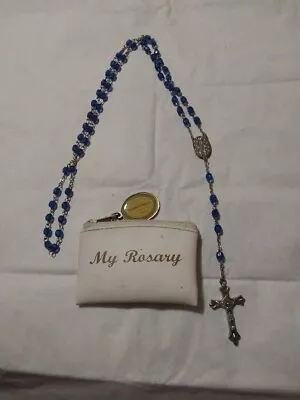 Vintage  My Rosary  White Pouch Case W/Rosary Beads Blue - Catholic • $2.99