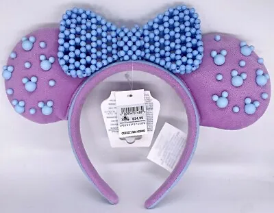 Disney Parks Minnie Mouse Beaded Ears Headband Bow Valentine's Day Pink Blue • $29.99