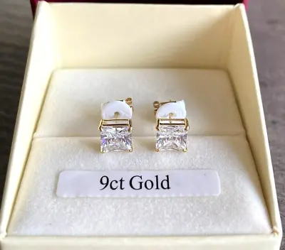 SOLID 9ct GOLD 6mm SQUARE 1.24cts DIAMOND-UNIQUE STUD EARRINGS MENS WOMENS W/LOX • £69.99