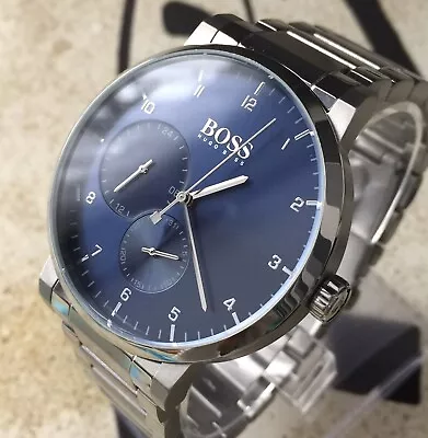 Hugo Boss Mens Designer Watch OXYGEN Twin Subsidiary Blue Sun-ray Dial Steel • £198