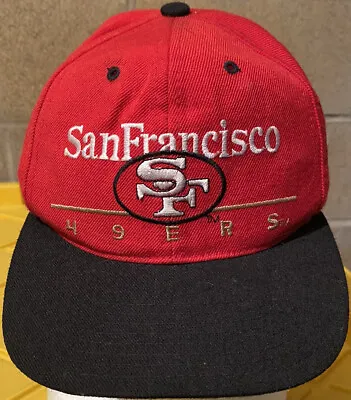 Vintage 1990's San Francisco 49ers Black Red Bar Snapback Hat Eastport 100% Wool • $17.99