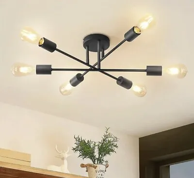 Modern Chandelier LED Lamp Black Frame Ceiling Light Living Room Pendant Lights • £18.50