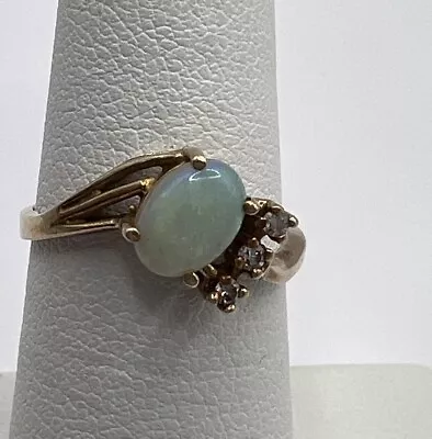 Opal Diamond Ring Vintage 10k Yellow Gold Oval Prong Set 1.9 Grams Gold Size 6.5 • $198.50