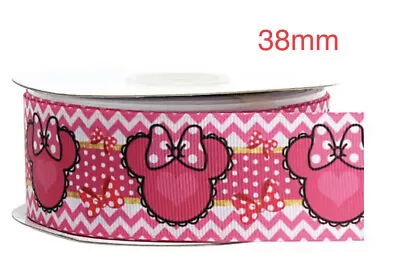 38mm MINNIE MOUSE Grosgrain Ribbon For DIY Crafts Hair Bows Cake Decorating UK • £2.25