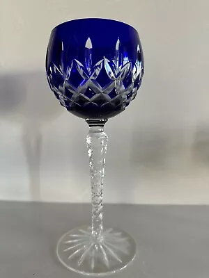 Vintage Royal Cobalt Blue Bohemian Deep Cut Wine Glass 8 Oz Perfect • $38