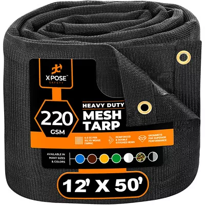 Heavy Duty Mesh Truck Tarp 12’ X 50’ Multipurpose Black Protective Cover • $204.99