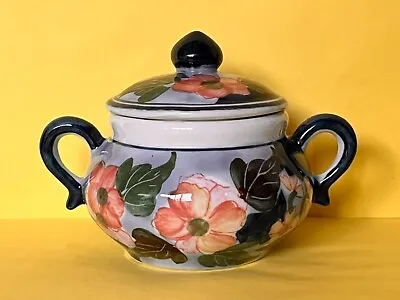 £12.50 • Buy Oriental Hand Painted Porcelain Lidded Sugar Bowl Blue Ground Floral