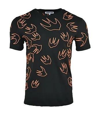 £98.99 • Buy Mcq Embroidered Black Orange Swallow Bird Flock T-shirt Alexander Mcqueen Rare