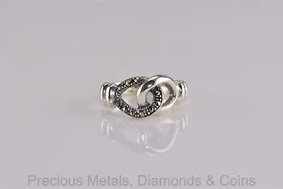 Sterling Silver Marcasite Accented Interlocking Love Knot Band Ring 925 Sz: 8 • $25.50