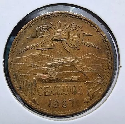 1967 Mexico 20 Centavos World Foreign Peso Coin KM 440 Nice Detail & Tone! • $5.99