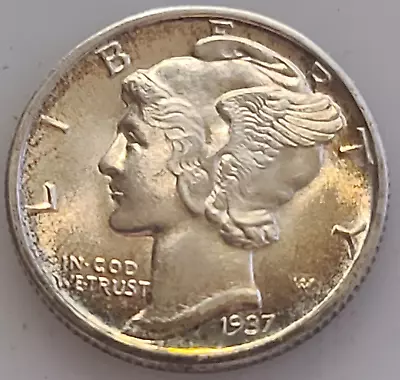 1937 D MERCURY DIME - Brilliant Uncirculated  - Fully Split Bands - Actual Coin • $52.95