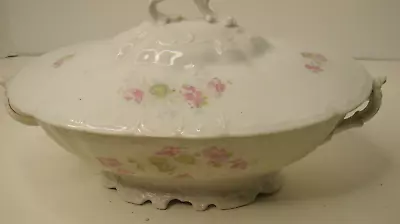 Antique HABSBURG China Austria Oval Covered Vegetable Bowl Pink Flowers 9.5 X 7  • $24.25