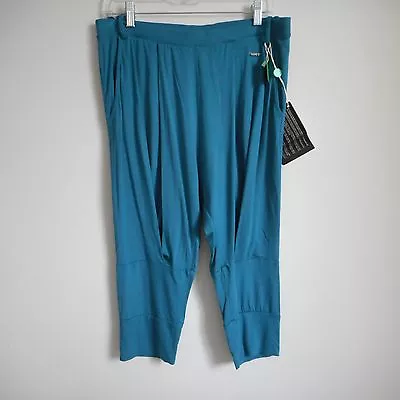 New Met Green Harem/Slouchy Crop Stretch Elastic Waist Viscose  Pants Size M • $39.99