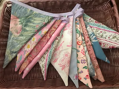 Handmade Double Sided Bunting 12 Flags Approx 3m - Pink Blue Green  Floral • £4.60