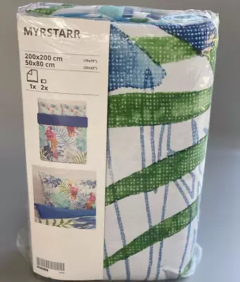 Ikea Myrstarr Double Size Sateen Duvet Cover Set Pillow Cases 200x200cm Parrot • £39.99