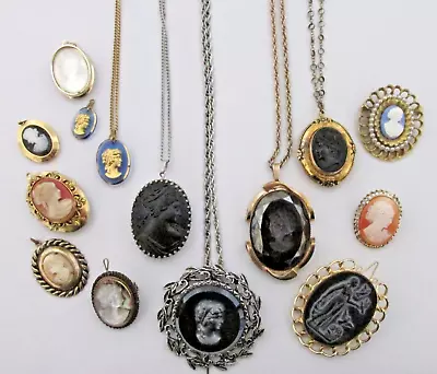 VTG Jewelry Cameo Lot Pendant Brooch Pin Locket 14 Pc Collection Costume Jewelry • $39