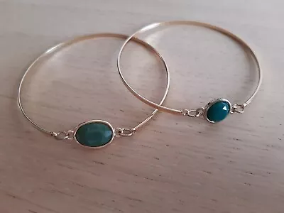 Accessorize Gold/Green Gem Slip On Bracelet Bangles X2 • £4