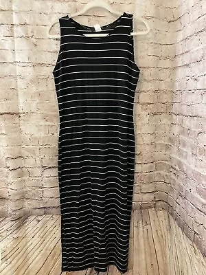 B. Moss Maxi Dress Women's 8 Black Stripoed Acetate Midi Sleeveless Stretch • $18.99