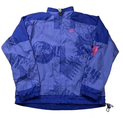 Vintage 80s Nike International Map Globe AOP Full Zip Windbreaker Jacket Medium • $24.99